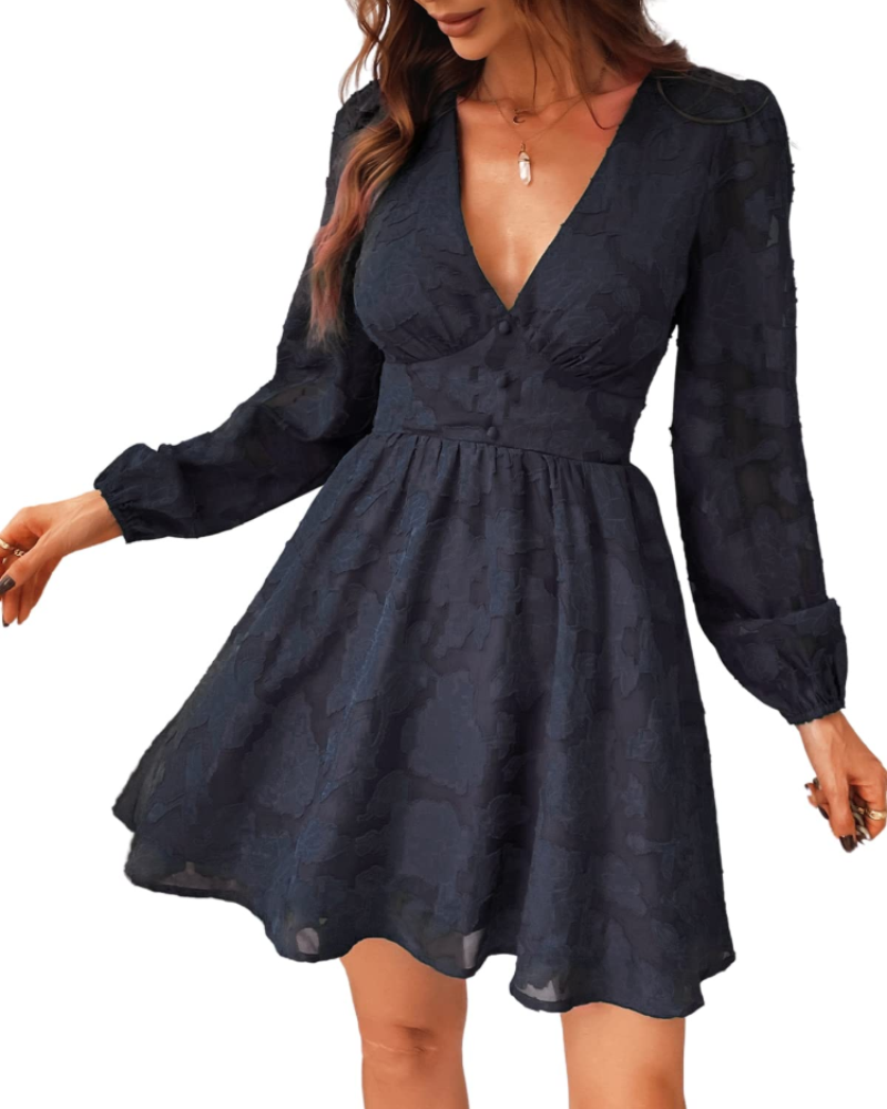 Olivia Abito Femme – Mini Robe Florale avec Col en V, Manches Longues & Coupe A
