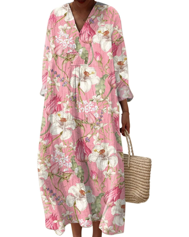 Natalie Abito Donna – Vestito Midi Boho con Scollo a V, Maniche Lunghe & Tessuto Leggero