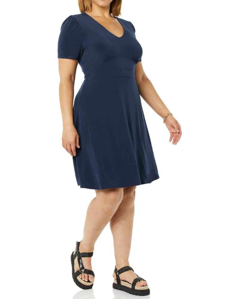 Avery Vestido de Mujer – Vestido Fit & Flare con Escote en V, Cintura Fruncida y Línea A
