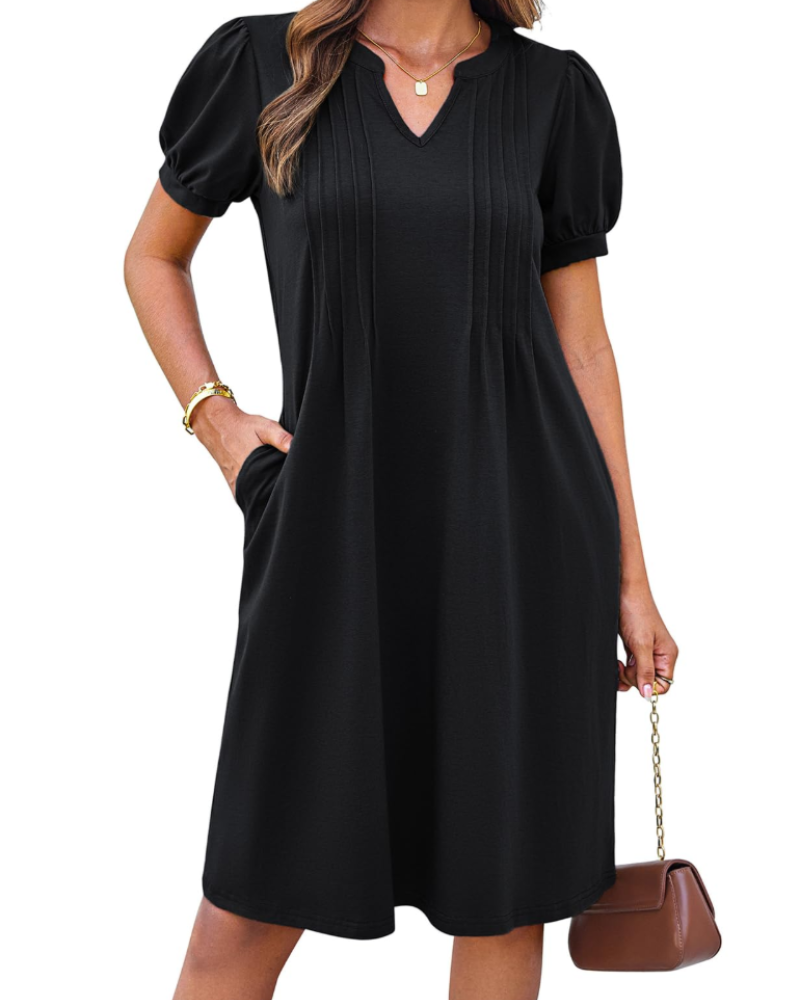 Sophia Abito Donna – Vestito Midi A-Line con Scollo Henley, Tasche & Maniche Corte