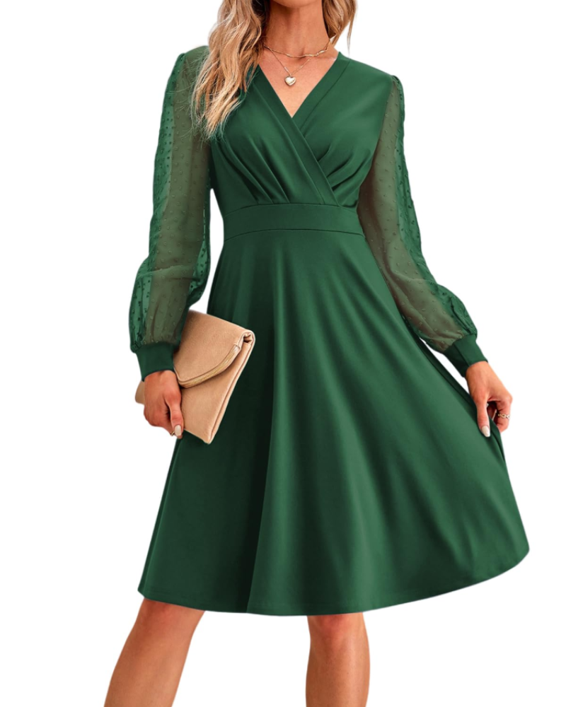 Lily Vestido de Mujer – Vestido Midi con Escote en V, Cintura Elástica y Mangas Largas