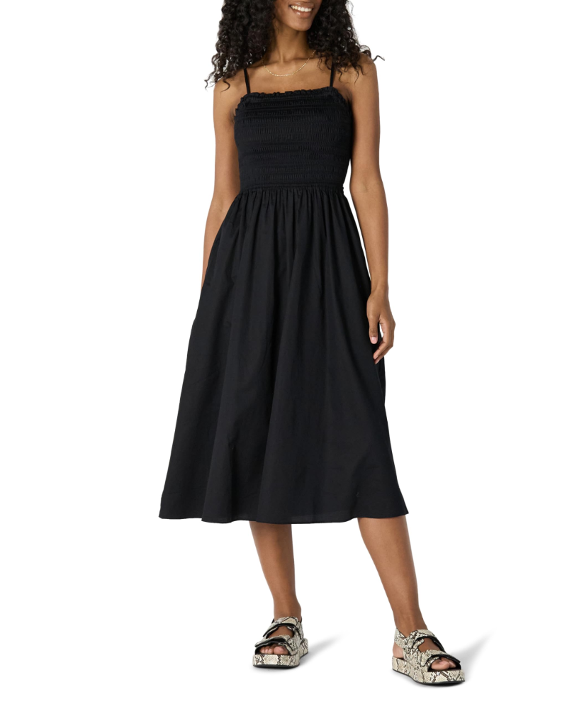 Grace Abito Mujer – Vestido Midi de Algodón Sateen con Cuerpo Fruncido y Tirantes Ajustables