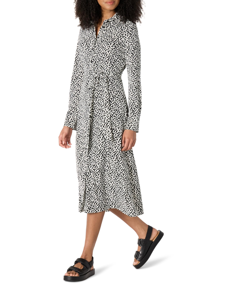 Madison Robe Femme – Robe Chemisier Midi avec Ceinture, Manches Longues & Col Col Classique