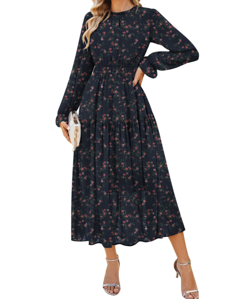 Robe Femme Amelia – Robe en Chiffon avec Ligne A, Jupe à Volants et Poches