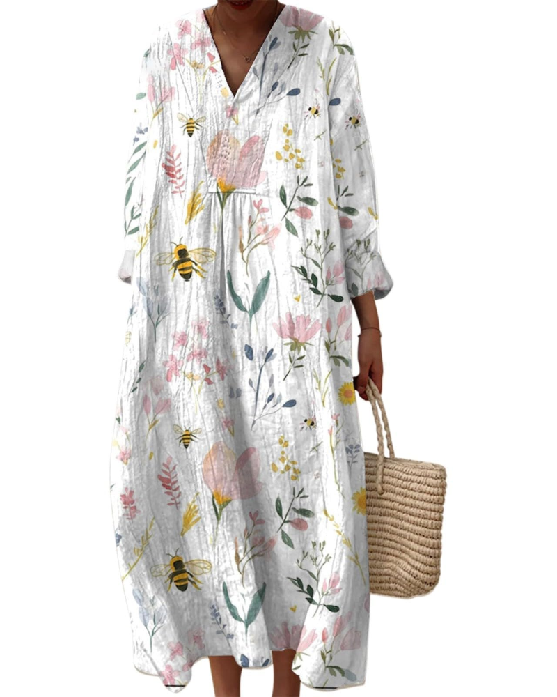 Natalie Abito Donna – Vestito Midi Boho con Scollo a V, Maniche Lunghe & Tessuto Leggero