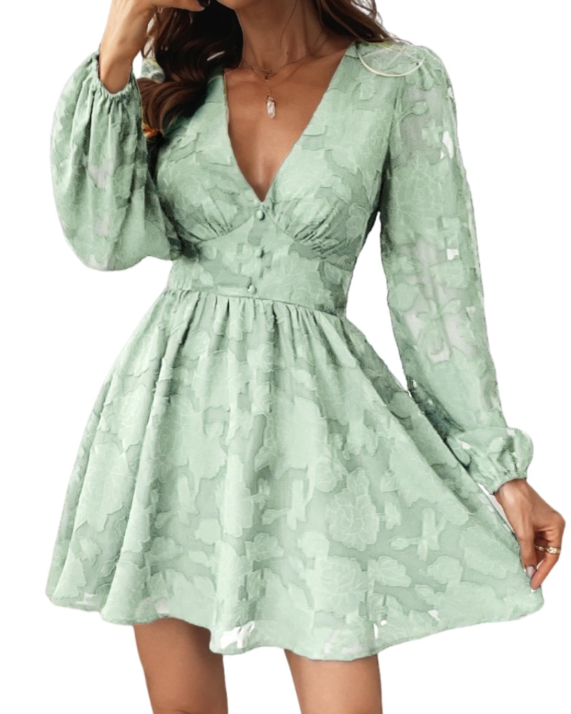 Olivia Abito Femme – Mini Robe Florale avec Col en V, Manches Longues & Coupe A