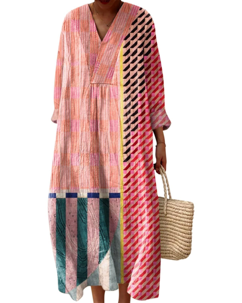 Natalie Abito Donna – Vestito Midi Boho con Scollo a V, Maniche Lunghe & Tessuto Leggero