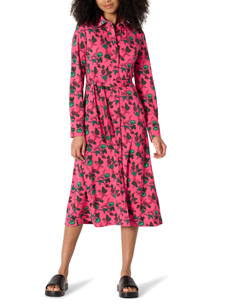 Madison Robe Femme – Robe Chemisier Midi avec Ceinture, Manches Longues & Col Col Classique