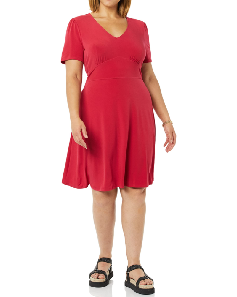 Avery Vestido de Mujer – Vestido Fit & Flare con Escote en V, Cintura Fruncida y Línea A
