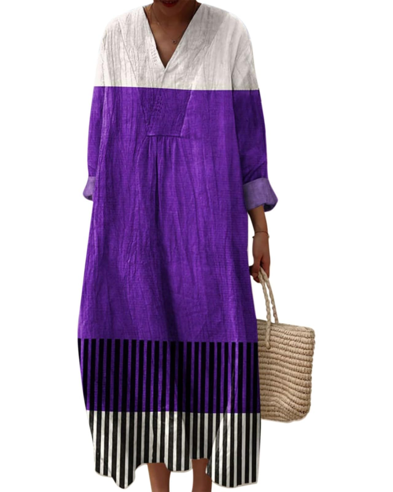 Natalie Abito Donna – Vestito Midi Boho con Scollo a V, Maniche Lunghe & Tessuto Leggero
