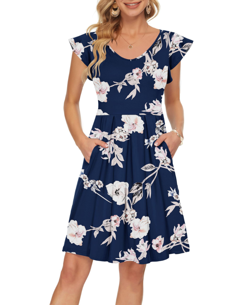 Serena Abito Estivo Donna – Vestito con Scollo a V, Maniche a Petalo & Tasche