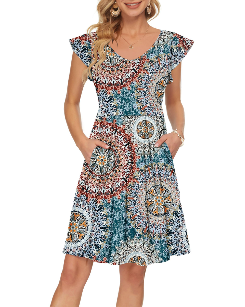 Serena Abito Estivo Donna – Vestito con Scollo a V, Maniche a Petalo & Tasche