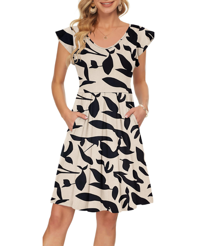 Serena Abito Estivo Donna – Vestito con Scollo a V, Maniche a Petalo & Tasche