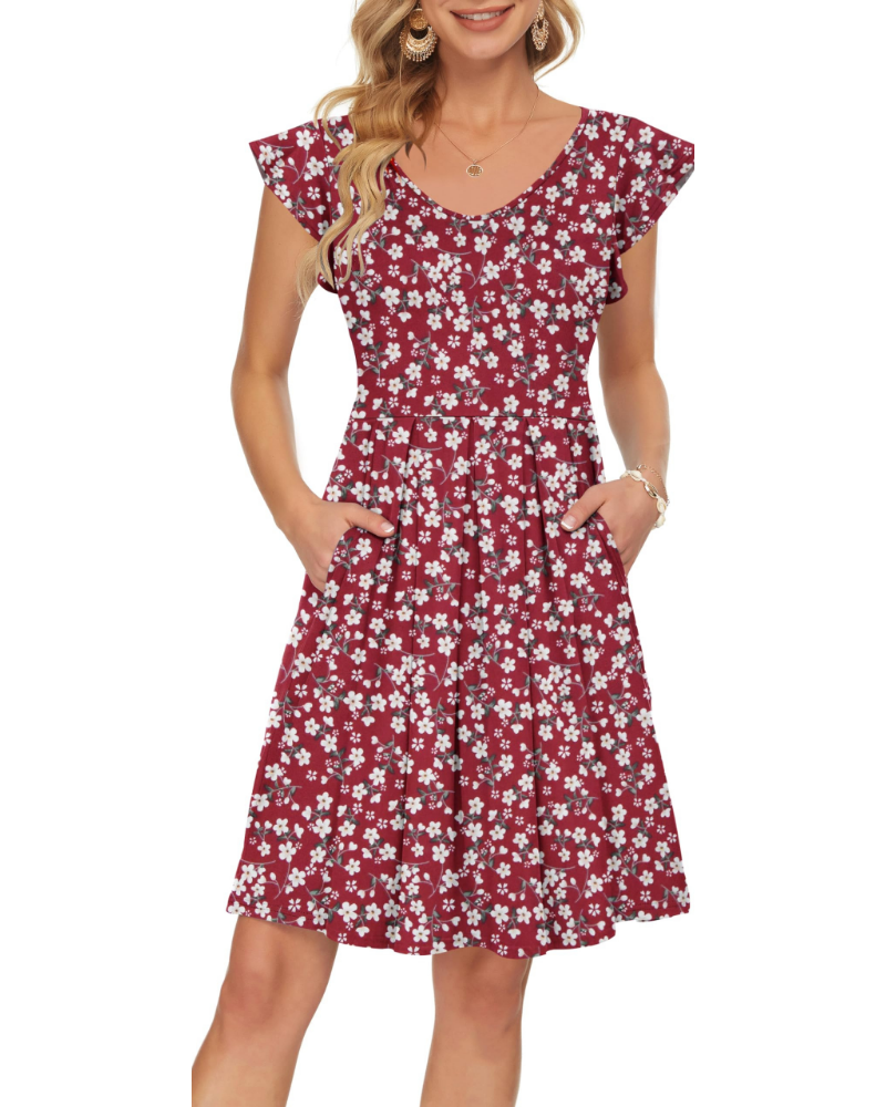 Serena Abito Estivo Donna – Vestito con Scollo a V, Maniche a Petalo & Tasche