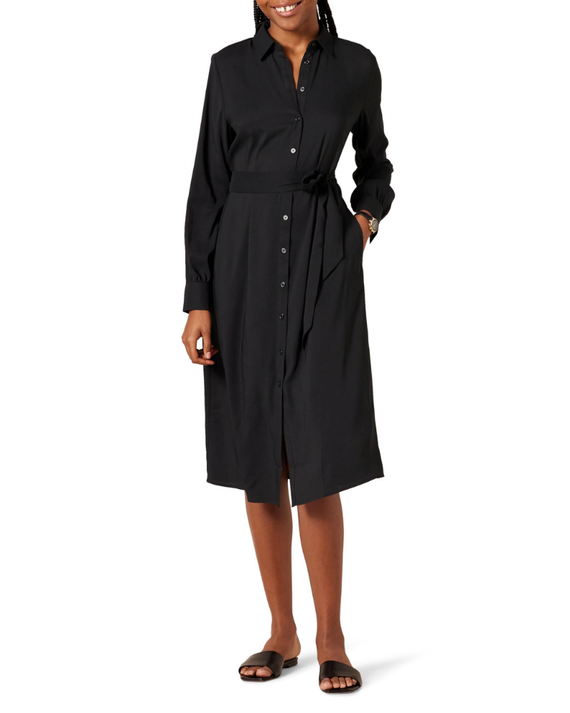 Victoria Abito Cămașă Damă – Rochie Midi din Georgette cu Centură și Mâneci Lungi