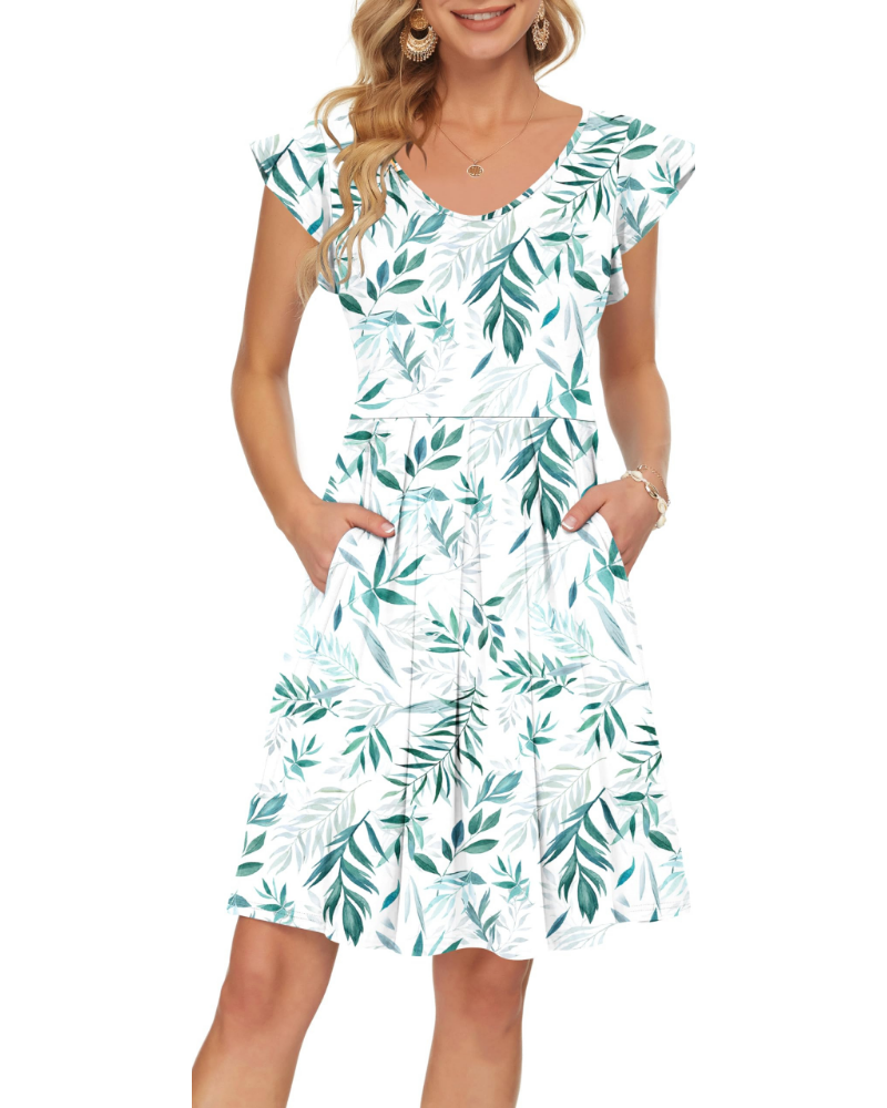 Serena Abito Estivo Donna – Vestito con Scollo a V, Maniche a Petalo & Tasche