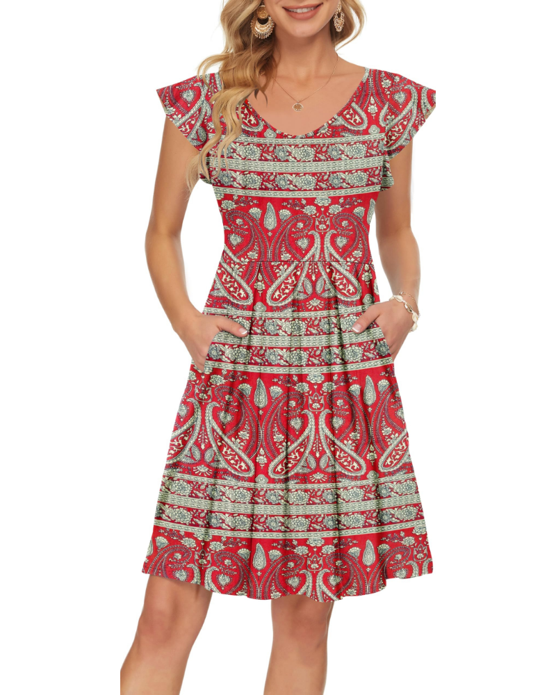 Serena Abito Estivo Donna – Vestito con Scollo a V, Maniche a Petalo & Tasche