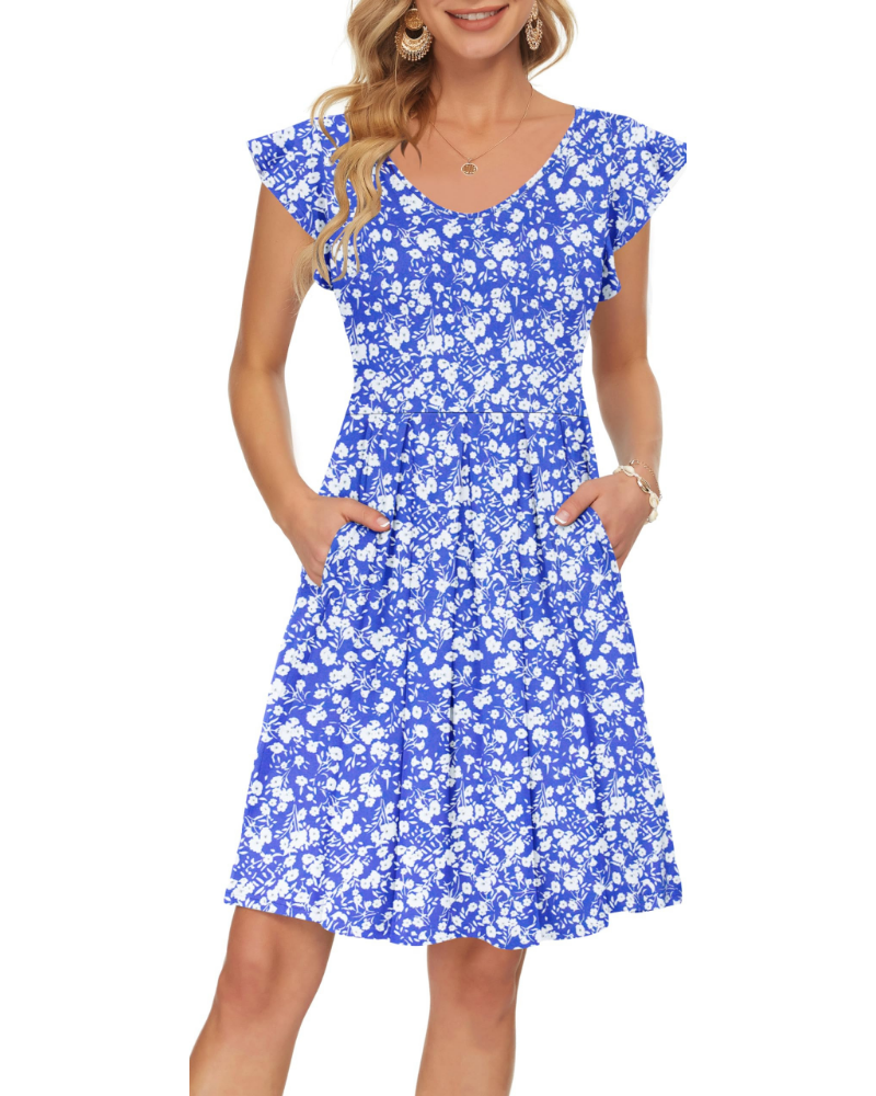 Serena Abito Estivo Donna – Vestito con Scollo a V, Maniche a Petalo & Tasche