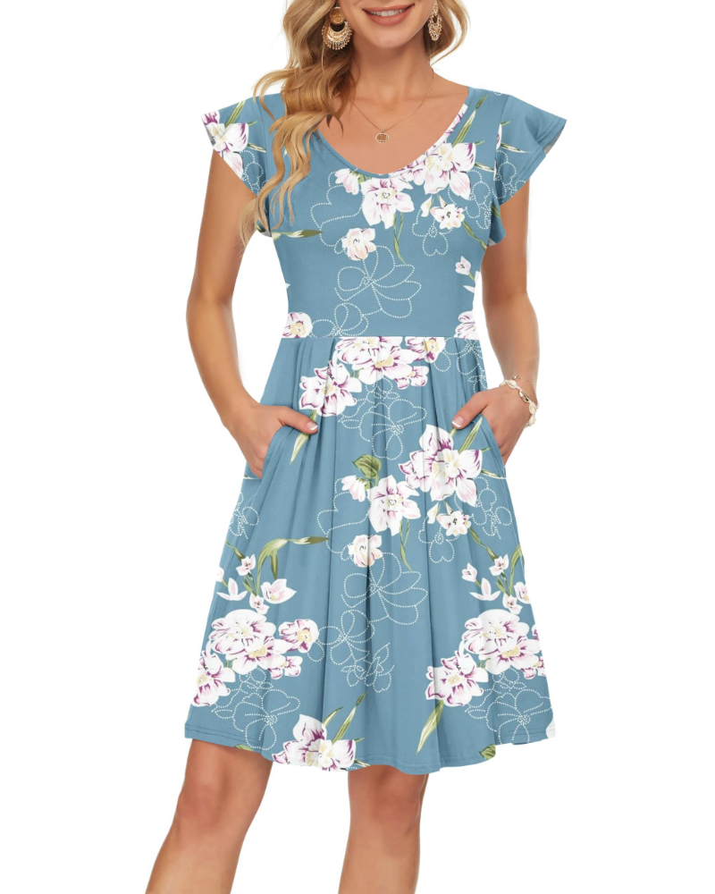Serena Abito Estivo Donna – Vestito con Scollo a V, Maniche a Petalo & Tasche
