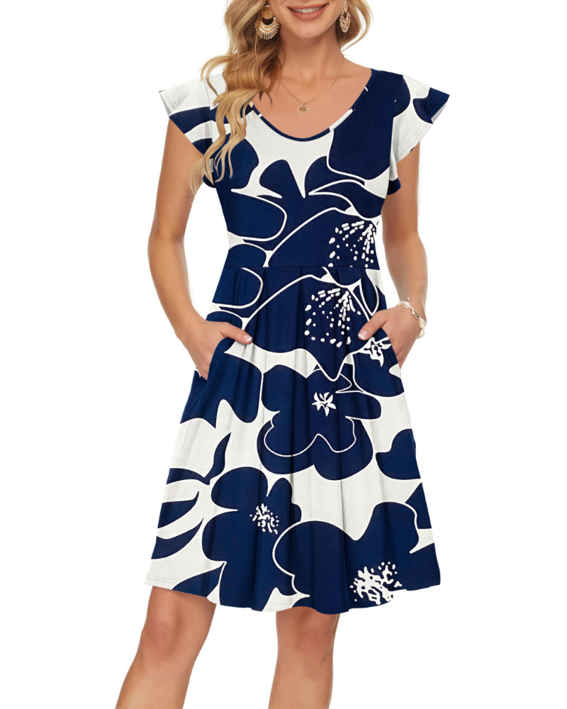 Serena Abito Estivo Donna – Vestito con Scollo a V, Maniche a Petalo & Tasche