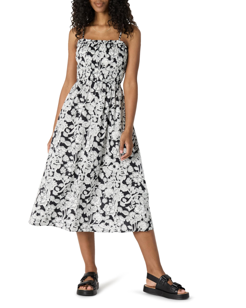 Grace Abito Donna – Vestito Midi in Cotone Sateen con Corpino Smock & Spalline Regolabili