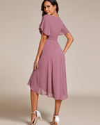 Claire Abito Elegante Donna – Midi šaty z šifónu ve tvaru A s krátkými rukávy a kulatým výstřihem