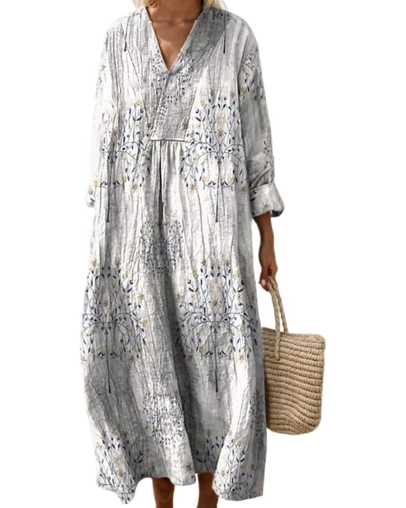 Natalie Abito Donna – Midikleid im Boho-Stil mit V-Ausschnitt, langen Ärmeln und leichtem Stoff