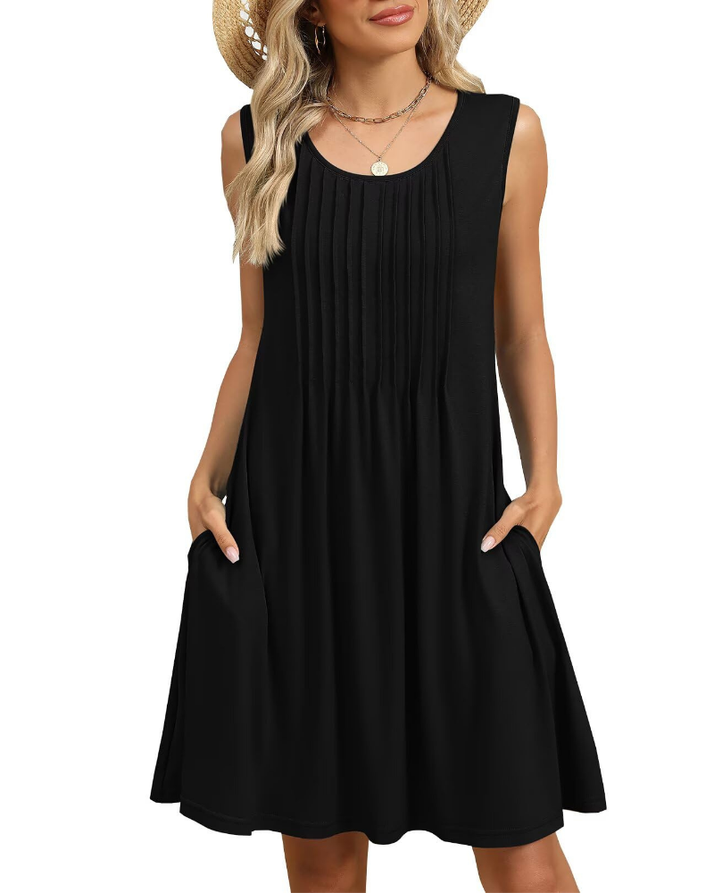 Sophie Damen-Sommerkleid – ärmelloses Kleid mit Rundhalsausschnitt, lockerer Passform und Seitentaschen