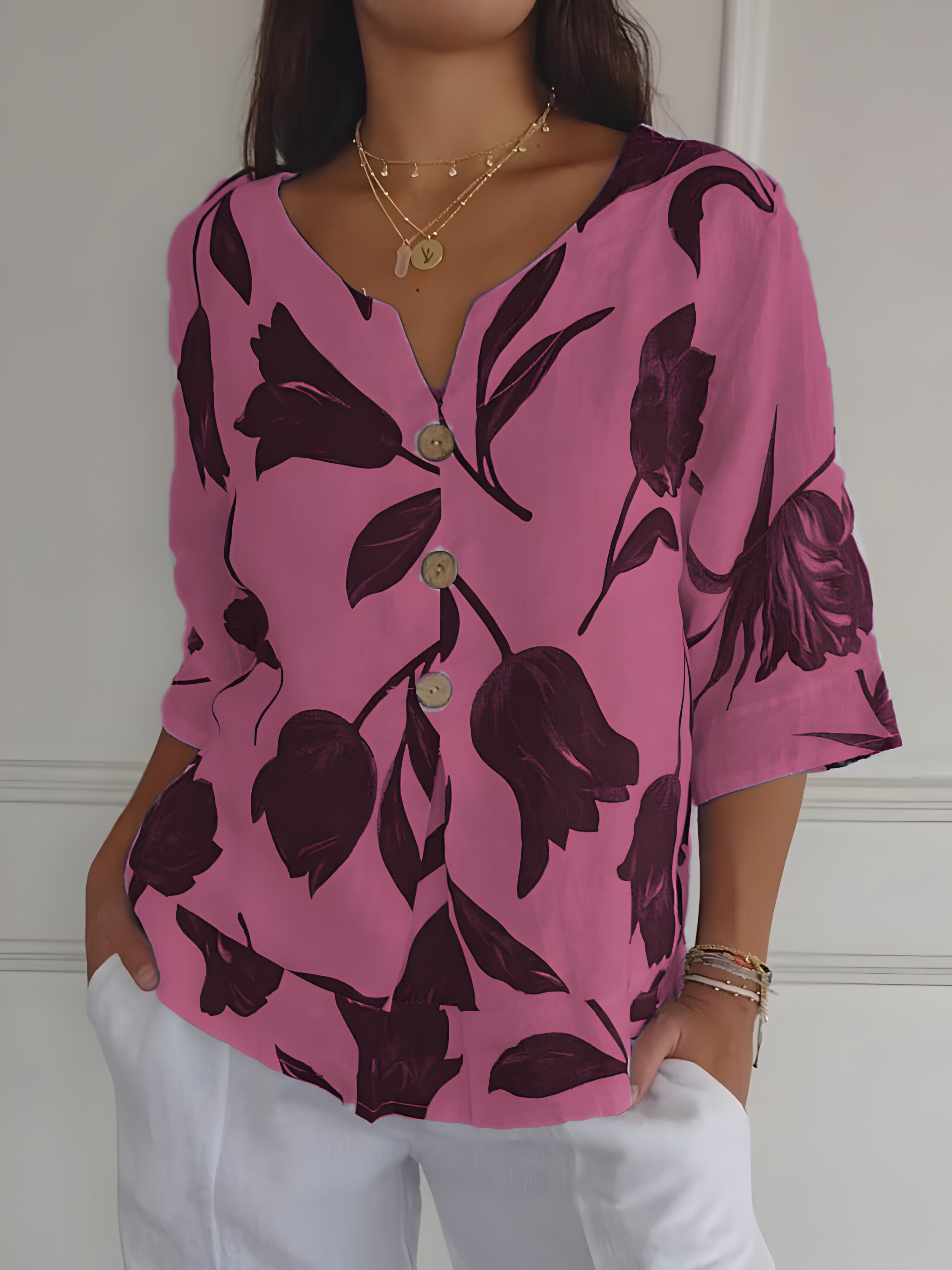 Isaliel Blouse Femme – Col V, Tissu Respirant & Coupe Fluide Élégante