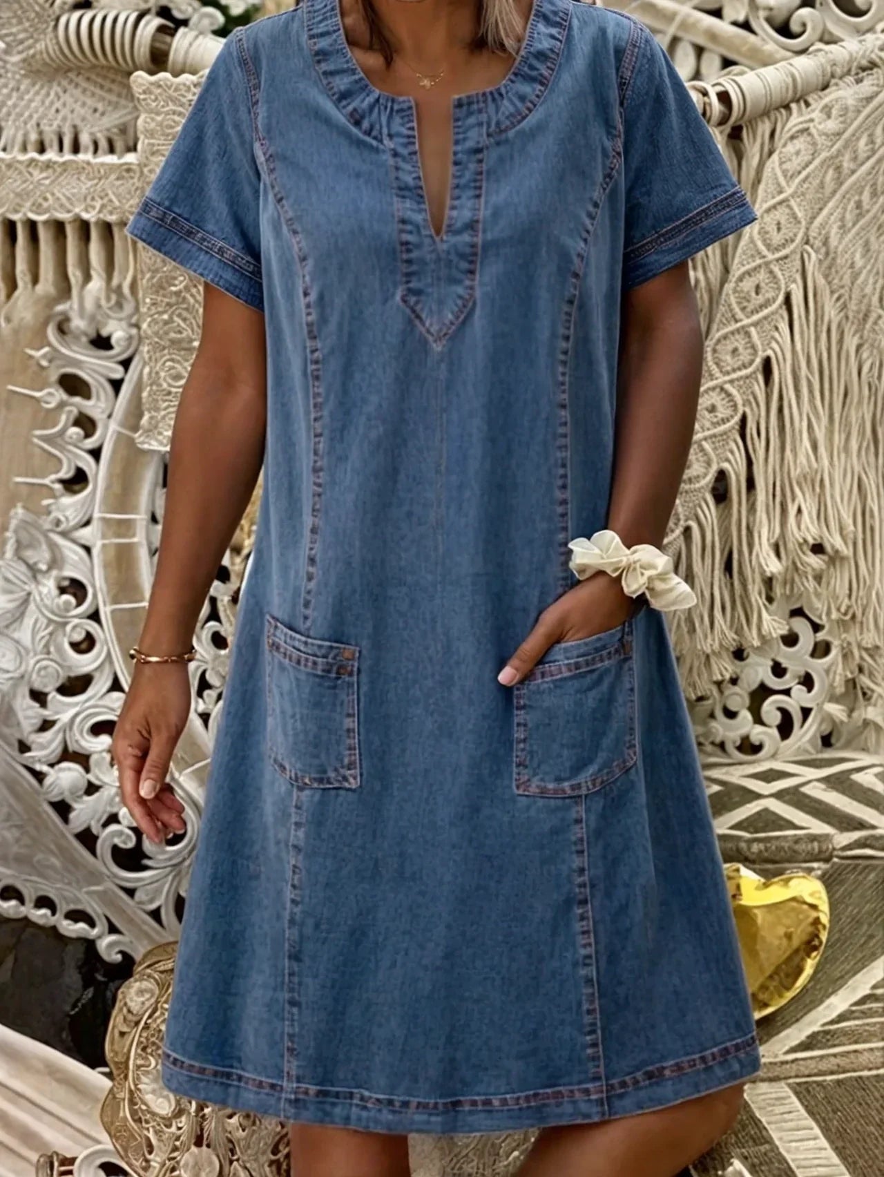 Kinsley Robe en Denim Femme – Design Minimaliste Élégant & Coupe Confort Quotidienne