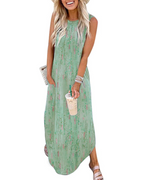 Phoebe Maxikleid für Damen – ärmelloses Boho-Kleid mit Falten, Schlitz und Taschen