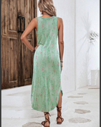 Phoebe Maxikleid für Damen – ärmelloses Boho-Kleid mit Falten, Schlitz und Taschen