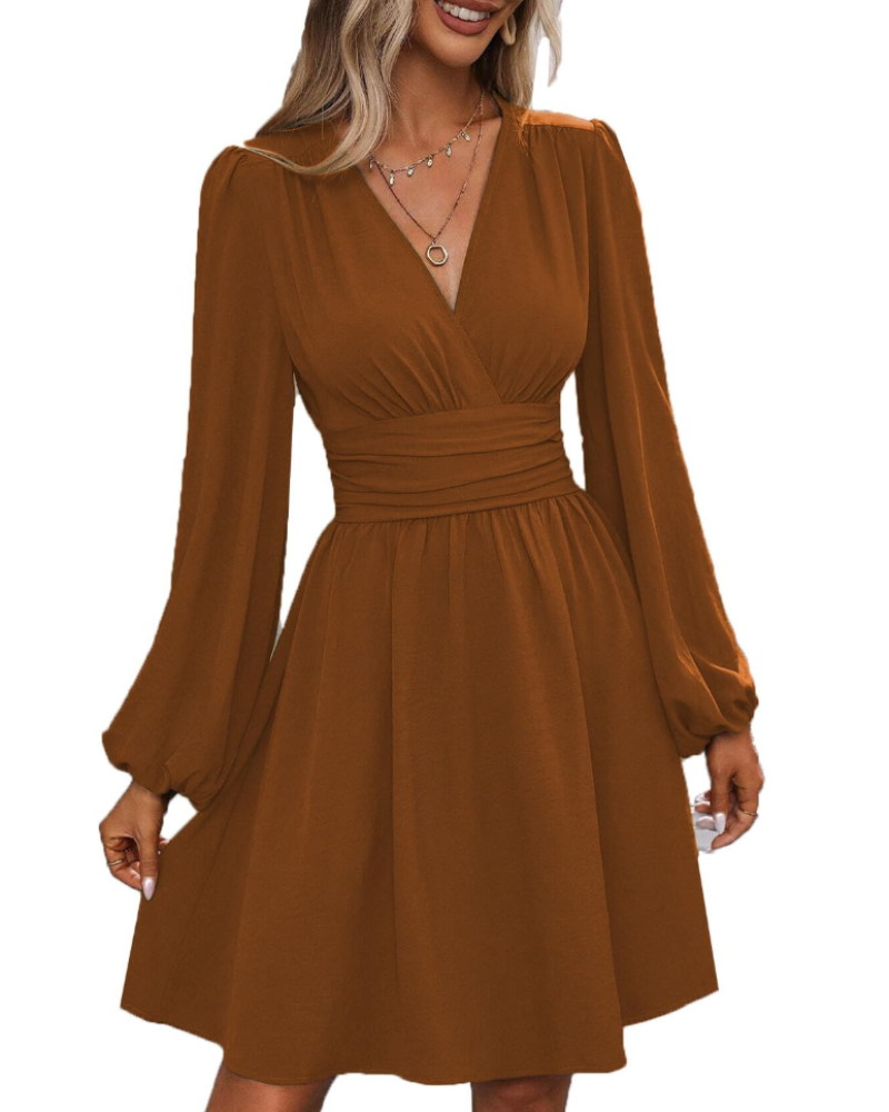 Rebecca Abito Midi Donna – Vestito Portafoglio con Scollo a V, Vita Alta e Maniche Lunghe