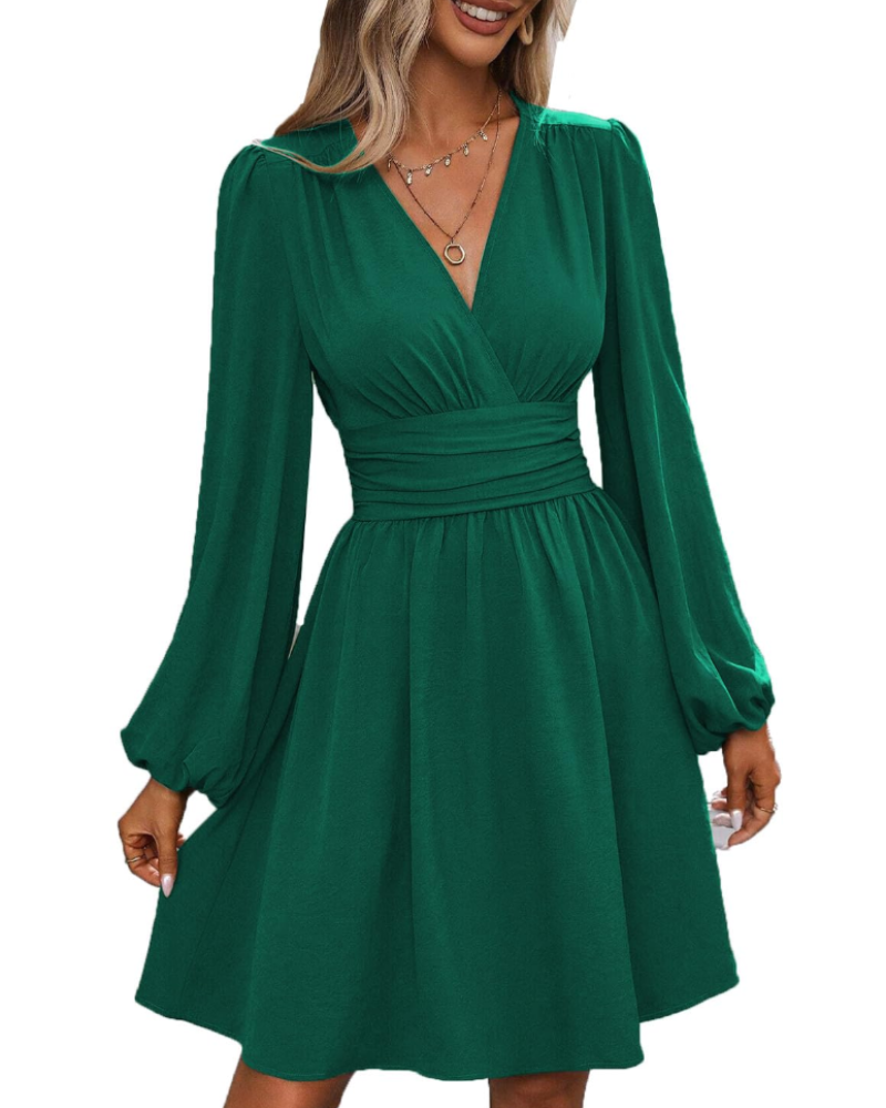 Rebecca Abito Midi Donna – Vestito Portafoglio con Scollo a V, Vita Alta e Maniche Lunghe