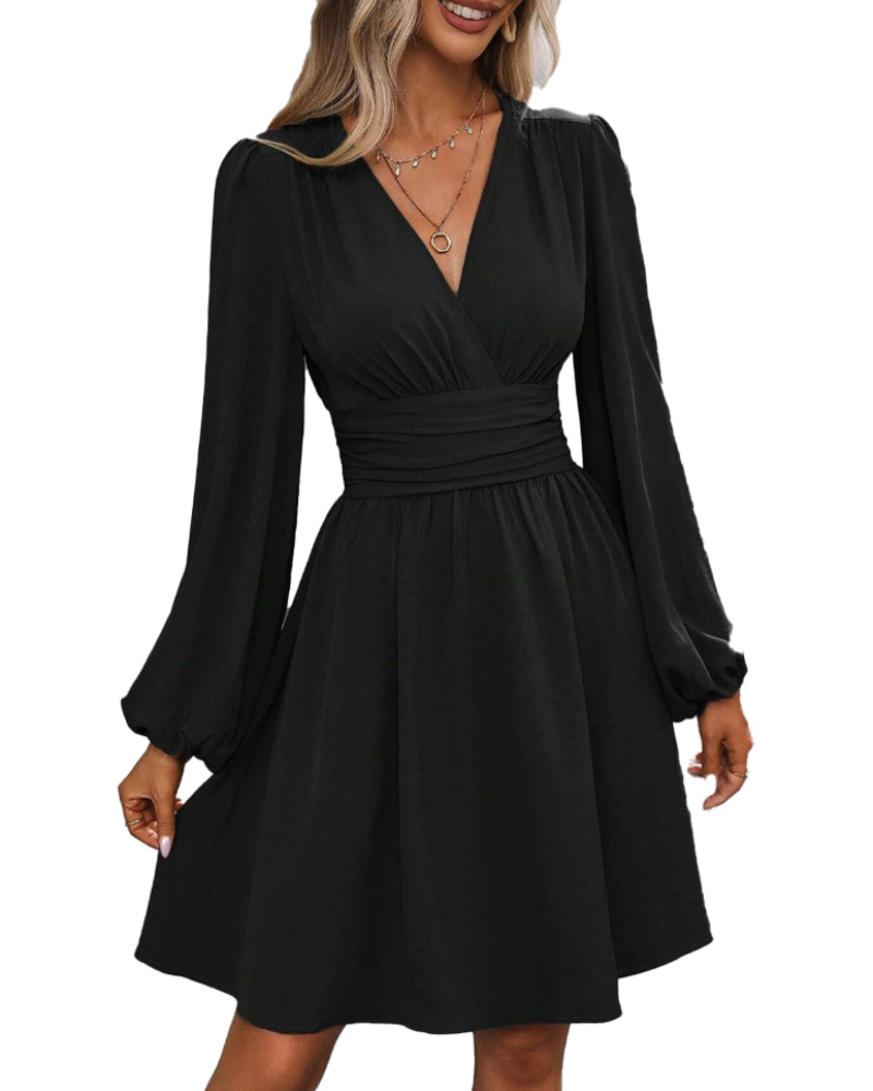Rebecca Abito Midi Donna – Vestito Portafoglio con Scollo a V, Vita Alta e Maniche Lunghe