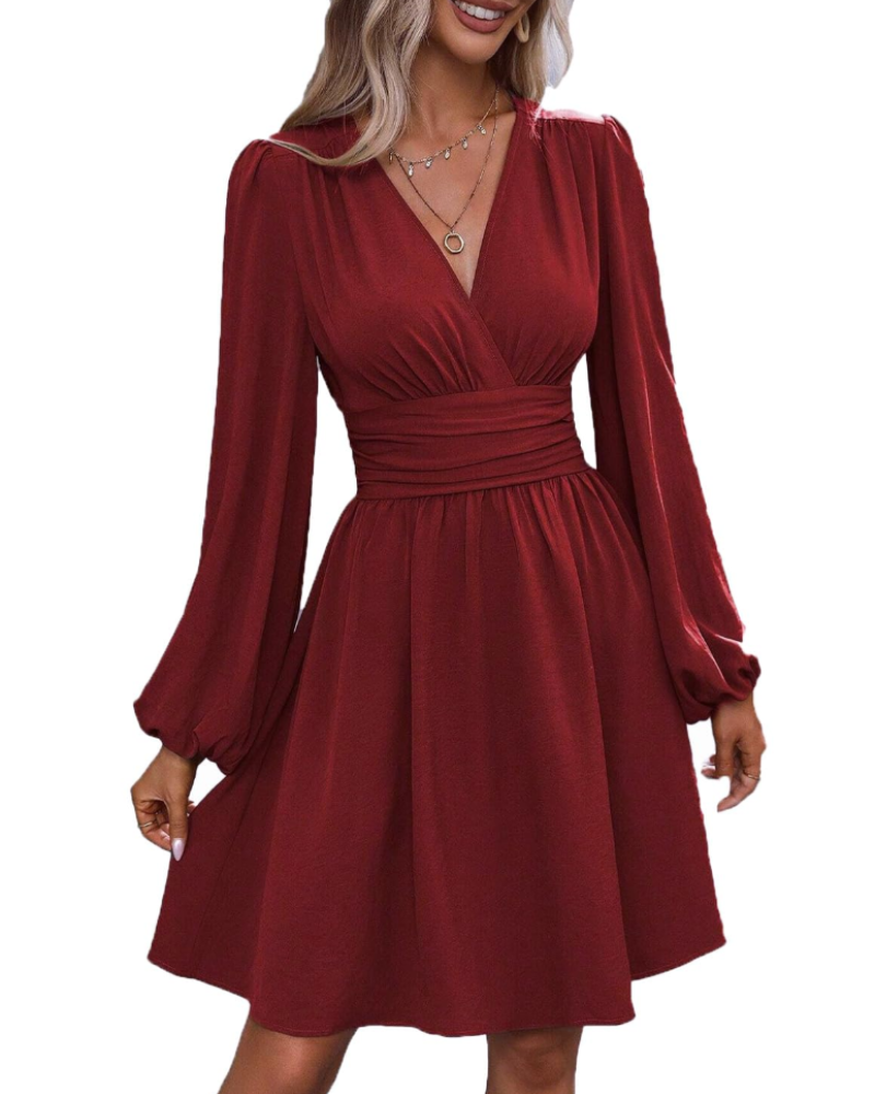 Rebecca Abito Midi Donna – Vestito Portafoglio con Scollo a V, Vita Alta e Maniche Lunghe