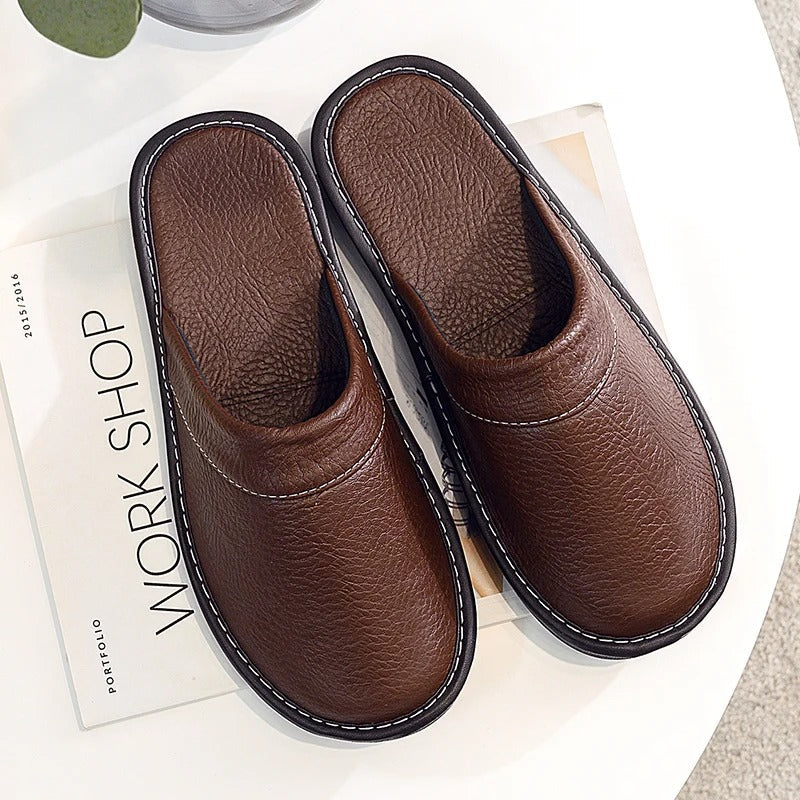 Mariano Chaussons Homme en Cuir – Mules Élégantes, Chaudes, Antidérapantes, Confort Hivernal