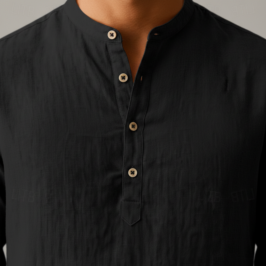 Mateo Chemise Homme Henley Lin – Chemise Légère Respirante Manches Longues Décontractée