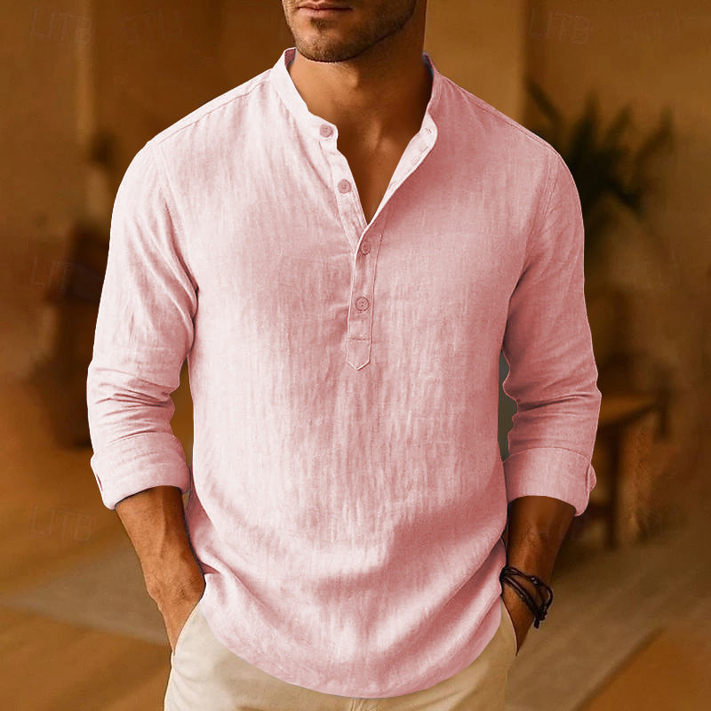 Mateo Chemise Homme Henley Lin – Chemise Légère Respirante Manches Longues Décontractée