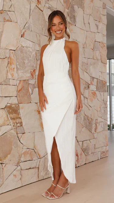 Elora Robe Femme – Plissé Élégant, Dos Nu & Design Asymétrique