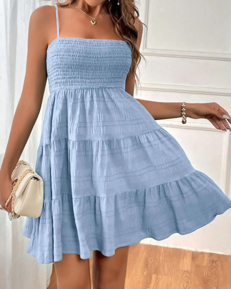 Avery Women's Mini Dress – Spaghetti Straps, Smocked Waist and Flared Skirt