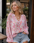 Sophia Damenbluse – Blumenbluse mit V-Ausschnitt und Ballonärmeln