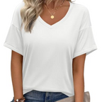 Camiseta Shannon para mujer de verano: cuello de pico, estampado floral y corte holgado