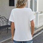 Camiseta Shannon para mujer de verano: cuello de pico, estampado floral y corte holgado