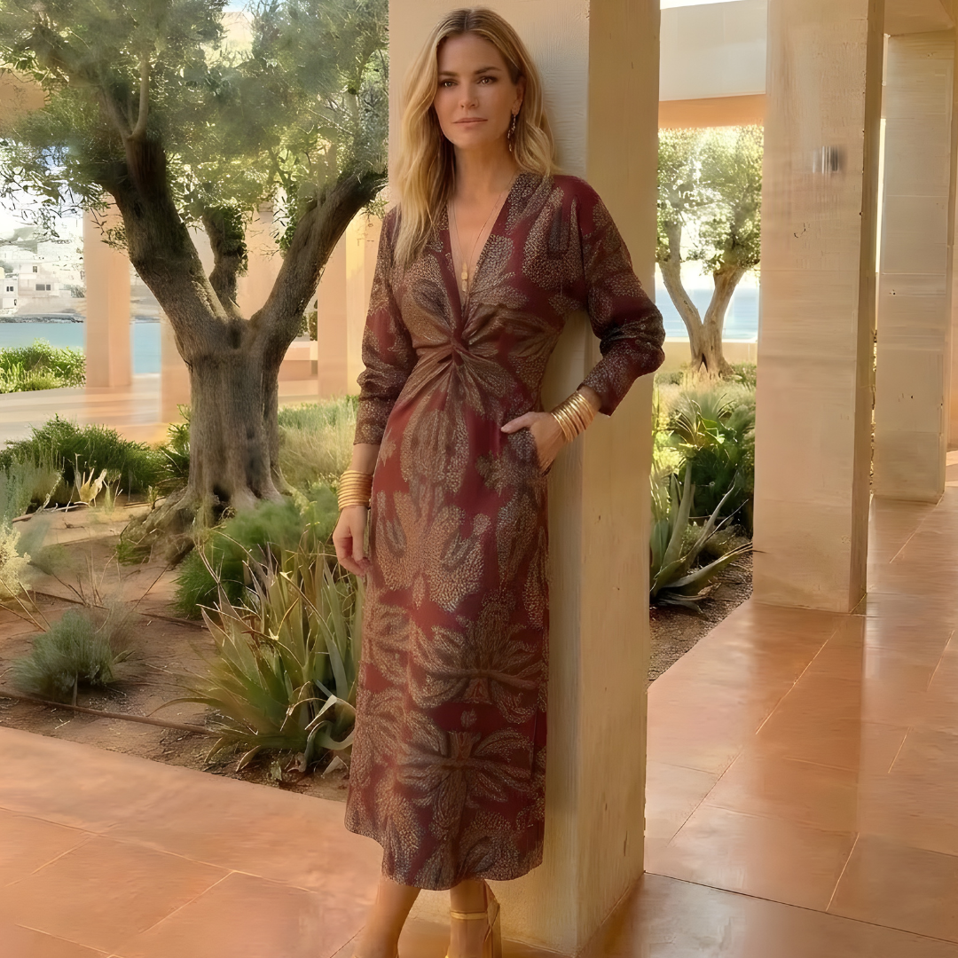 Camy Vestido Mujer Largo Floral – Vestido Elegante Drappeado Invitada Boda