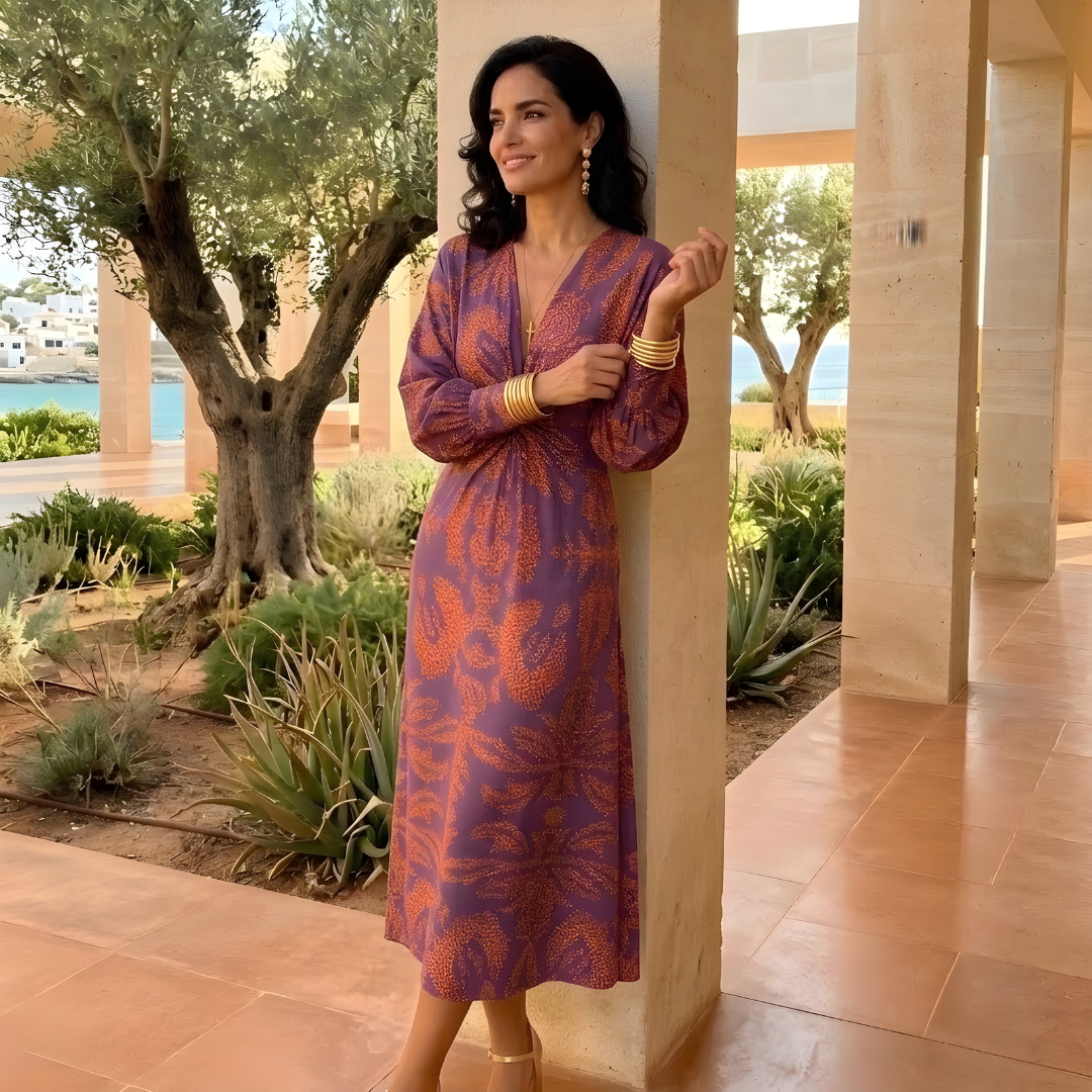 Camy Vestido Mujer Largo Floral – Vestido Elegante Drappeado Invitada Boda