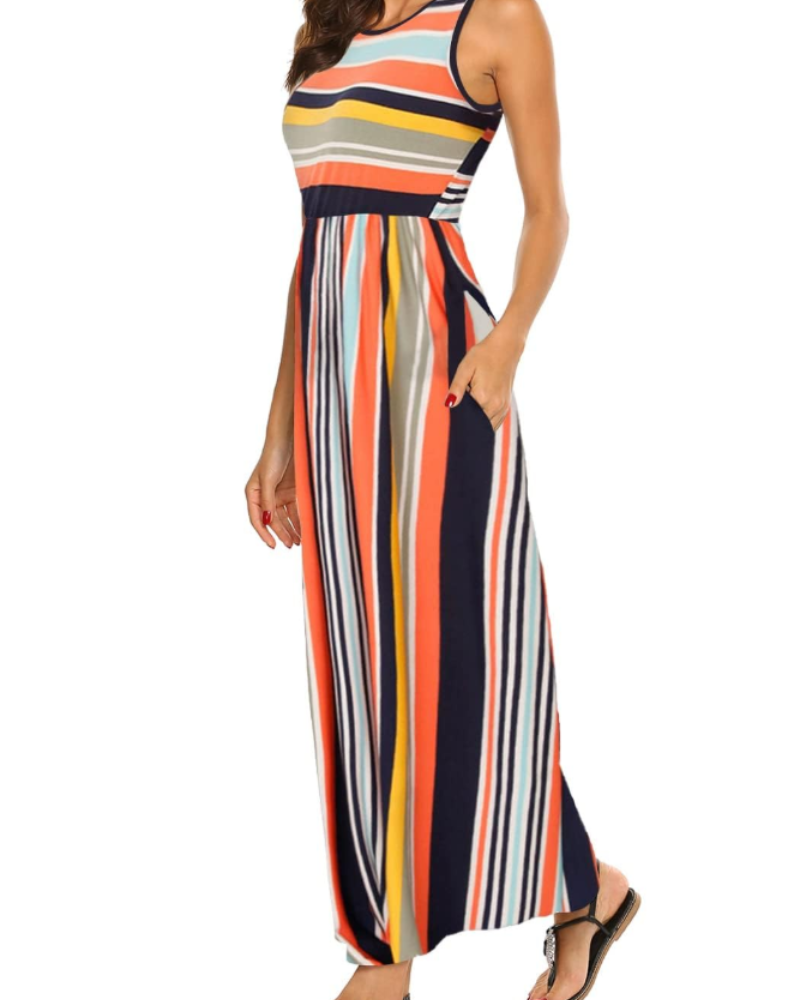 Georgina Abito Maxi Donna Boho – Senza Maniche, Vita Elasticizzata e Tasche