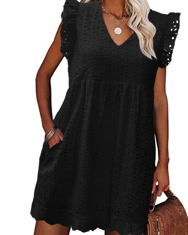 Miranda Abito Estivo Donna in Cotone – Scollo a V, Pizzo Jacquard, Volant e Tasche