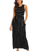 Robe longue pour femme Georgina, style bohème – sans manches, taille élastiquée et poches