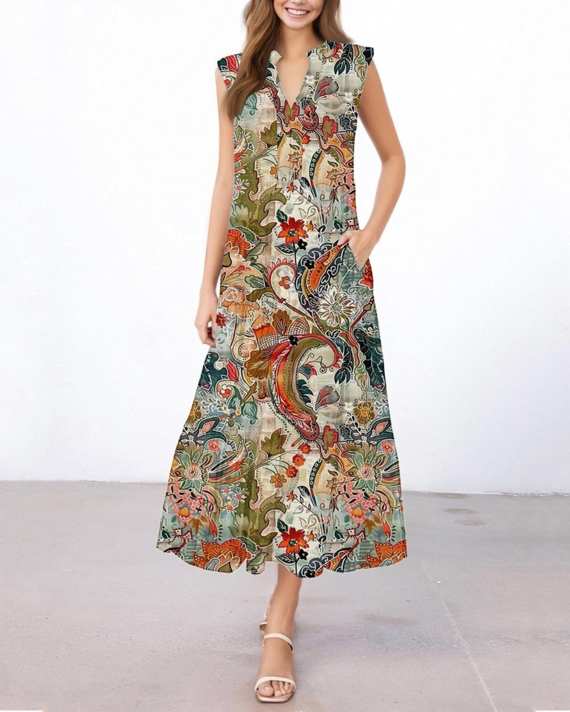 Daphne Abito Maxi Donna Estivo – Scollo Halter, Stampa Vivace e Tasche Laterali